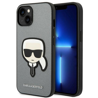 Karl Lagerfeld Saffiano Karl's Head Patch case for iPhone 14 Plus - silver