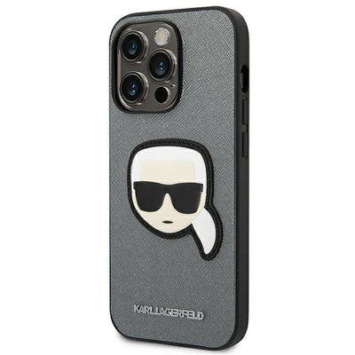Karl Lagerfeld Saffiano Karl's Head Patch Case for iPhone 14 Pro - Silver