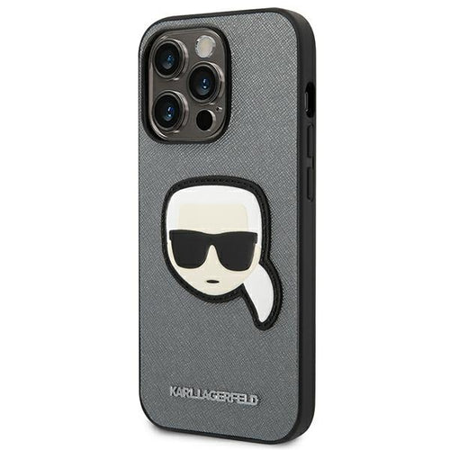 Karl Lagerfeld Saffiano Karl's Head Patch Case for iPhone 14 Pro - Silver