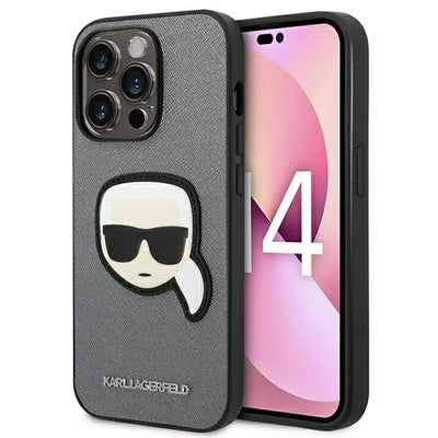 Karl Lagerfeld Saffiano Karl's Head Patch case for iPhone 14 Pro Max - silver