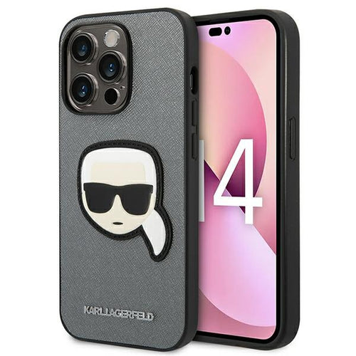 Karl Lagerfeld Saffiano Karl's Head Patch case for iPhone 14 Pro Max - silver