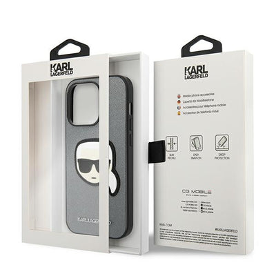Karl Lagerfeld Saffiano Karl's Head Patch case for iPhone 14 Pro Max - silver