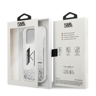 Karl Lagerfeld Liquid Glitter Big KL case for iPhone 14 Pro - silver