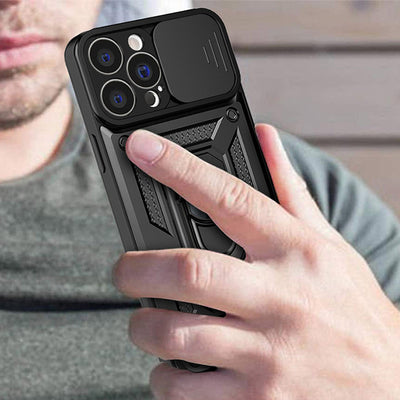 Hybrid Armor Camshield case for iPhone 14 Plus armored case with camera cover blue — Hurtel