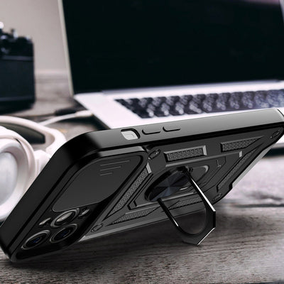 Hybrid Armor Camshield case for iPhone 14 Pro Max armored case with camera cover black — Hurtel