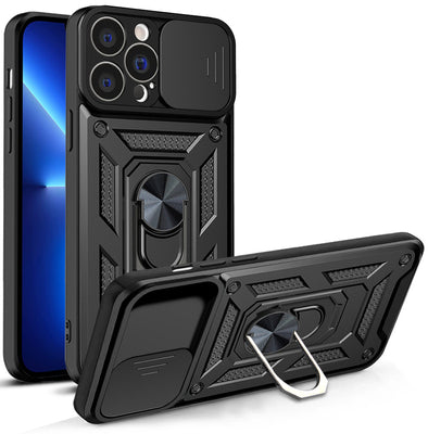 Hybrid Armor Camshield case for iPhone 13 Pro armored case with camera cover black — Hurtel