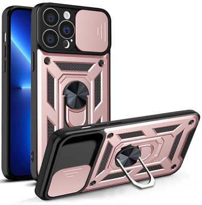 Hybrid Armor Camshield case for iPhone 13 Pro armored case with camera cover pink — Hurtel