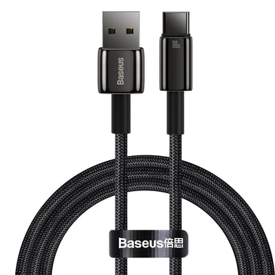 Baseus Tungsten Gold USB-A to USB-C Cable 480Mb/s 100W 1m Black (CAWJ000001)