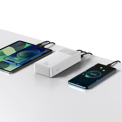 Baseus Bipow power bank with display 30000mAh 15W white (Overseas Edition) + USB-A - Micro USB cable 0.25m white (PPBD050202)