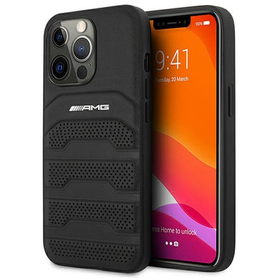 AMG AMHCP14LGSEBK iPhone 14 Pro 6.1 &quot;black / black hardcase Leather Debossed Lines — Mercedes
