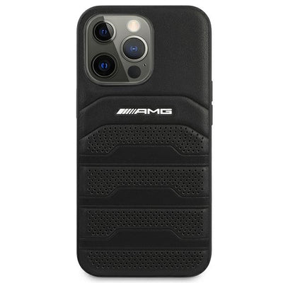 AMG AMHCP14LGSEBK iPhone 14 Pro 6.1 &quot;black / black hardcase Leather Debossed Lines — Mercedes