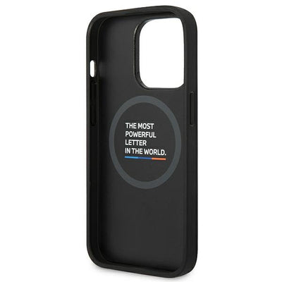 Case BMW BMHMP14L22PTDK iPhone 14 Pro 6.1 "black / black Leather Stamp Tricolor Magsafe