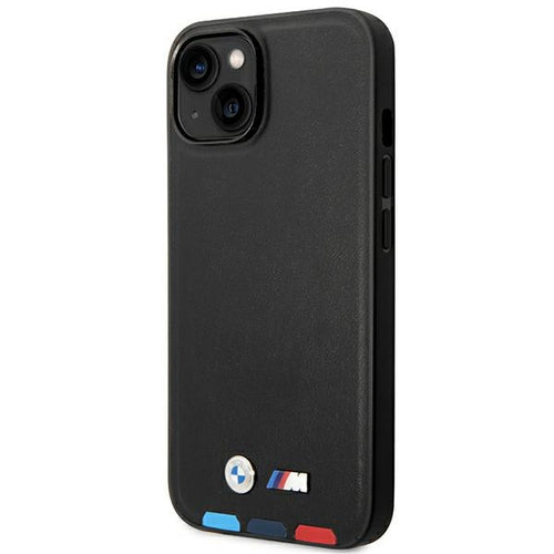 Case BMW BMHMP14S22PTDK iPhone 14 6.1 "black / black Leather Stamp Tricolor Magsafe