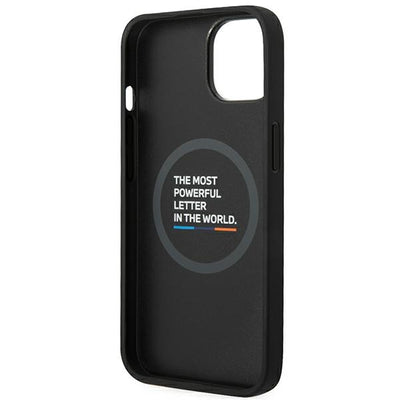Case BMW BMHMP14S22PTDK iPhone 14 6.1 "black / black Leather Stamp Tricolor Magsafe