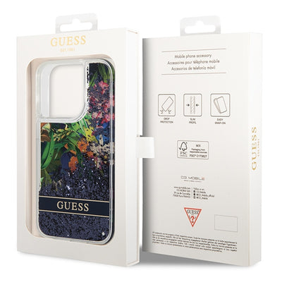 Guess GUHCP14LLFLSB iPhone 14 Pro 6.1 "blue / blue hardcase Flower Liquid Glitter