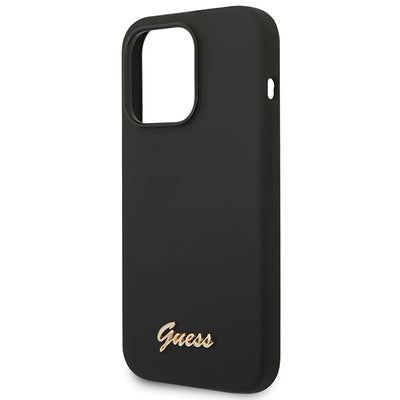 Guess Silicone Vintage Gold Logo iPhone 14 Pro Case - Black