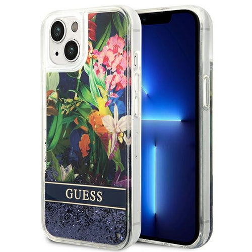 Guess GUHCP14SLFLSB iPhone 14 6.1 "blue / blue hardcase Flower Liquid Glitter