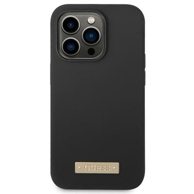 Guess GUHMP14LSBPLK iPhone 14 Pro 6.1" black/black hard case Silicone Logo Plate MagSafe