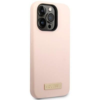 Guess GUHMP14XSBPLP iPhone 14 Pro Max 6.7" pink/pink hard case Silicone Logo Plate MagSafe