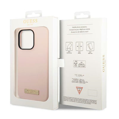 Guess GUHMP14XSBPLP iPhone 14 Pro Max 6.7" pink/pink hard case Silicone Logo Plate MagSafe