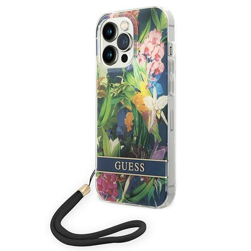 Guess GUOHCP14XHFLSB iPhone 14 Pro Max 6.7 "blue / blue hardcase Flower Strap