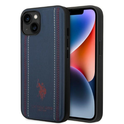 US Polo USHCP14SPFAV iPhone 14 6.1&quot; navy blue/navy blue Leather Stitch — U.S. Polo Assn.