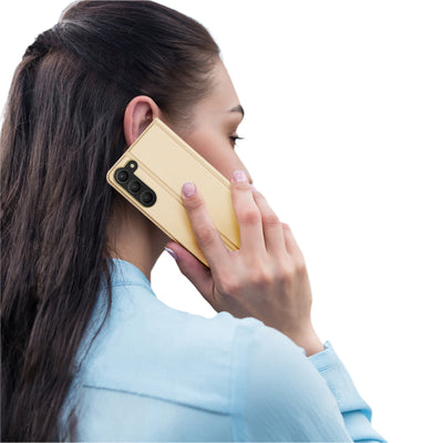 Dux Ducis Skin Pro Case for Samsung Galaxy S23+ Flip Card Wallet Stand Gold
