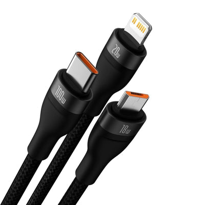 [RETURNED ITEM] Baseus Flash Series II USB Type C / USB Type A cable - USB Type C / Lightning / micro USB 100 W 1.2 m black (