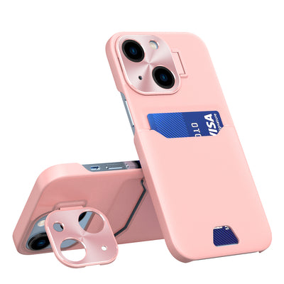 Leather Stand Case case for iPhone 14 cover card wallet with stand pink — Hurtel
