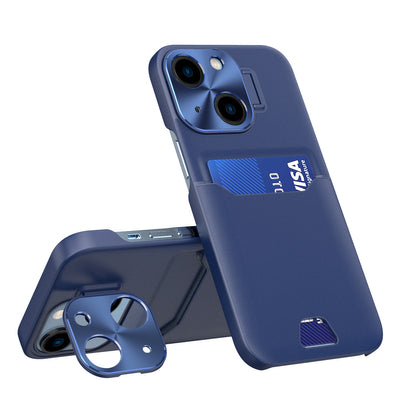 Leather Stand Case case for iPhone 14 Plus cover card wallet with stand blue — Hurtel
