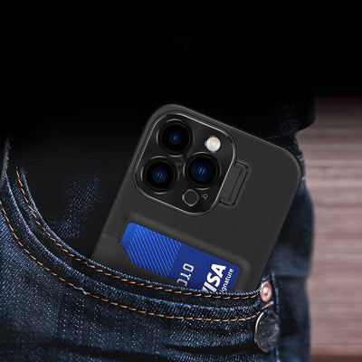 Leather Stand Case case for iPhone 14 Pro cover card wallet with stand black — Hurtel