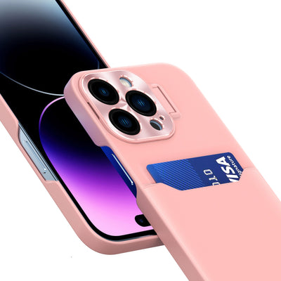 Leather Stand Case for iPhone 14 Pro Max Card Wallet Cover with Stand Pink — Hurtel