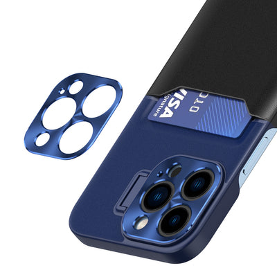 Leather Stand Case for iPhone 14 Pro Max cover card wallet with stand blue — Hurtel