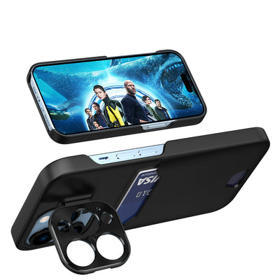 Leather Stand Case for iPhone 14 Pro Max cover card wallet with stand black — Hurtel