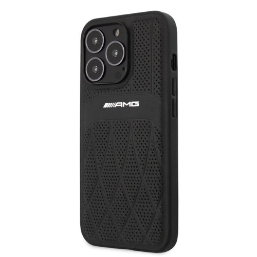 AMG AMHCP13LOSDBK iPhone 13 Pro / 13 6.1&quot; black/black hardcase Leather Curved Lines — Mercedes