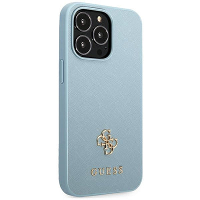 Guess Saffiano 4G Small Metal Logo case for iPhone 13 Pro Max - blue