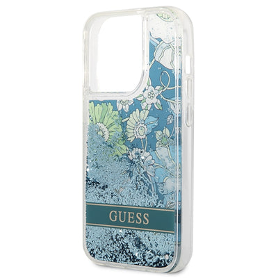 Guess Flower Liquid Glitter case for iPhone 14 Pro Max - green