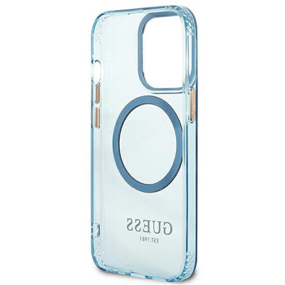Guess Gold Outline Translucent MagSafe case for iPhone 13 Pro / iPhone 13 - blue