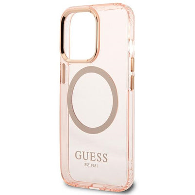 Guess GUHMP13LHTCMP iPhone 13 Pro / 13 6.1" pink/pink hard case Gold Outline Translucent MagSafe