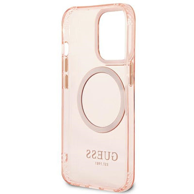 Guess GUHMP13LHTCMP iPhone 13 Pro / 13 6.1" pink/pink hard case Gold Outline Translucent MagSafe