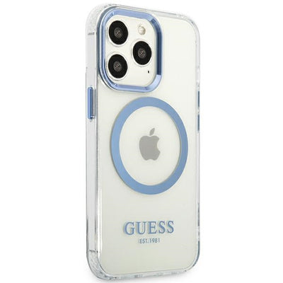 Etui Guess Metal Outline MagSafe na iPhone 13 Pro / iPhone 13 - niebieskie