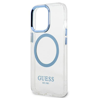 Etui Guess Metal Outline MagSafe na iPhone 13 Pro / iPhone 13 - niebieskie