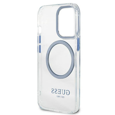 Etui Guess Metal Outline MagSafe na iPhone 13 Pro / iPhone 13 - niebieskie