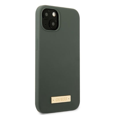 Guess GUHMP13MSBPLA iPhone 13 6.1" green/khaki hard case Silicone Logo Plate MagSafe
