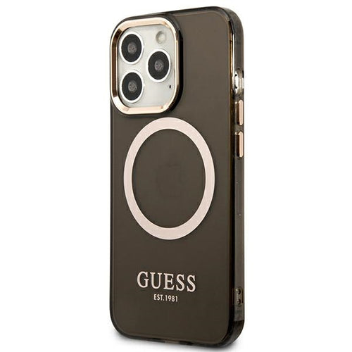 Guess Gold Outline Translucent MagSafe case for iPhone 13 Pro Max - black