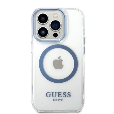 Guess Metal Outline MagSafe case for iPhone 14 Pro - blue