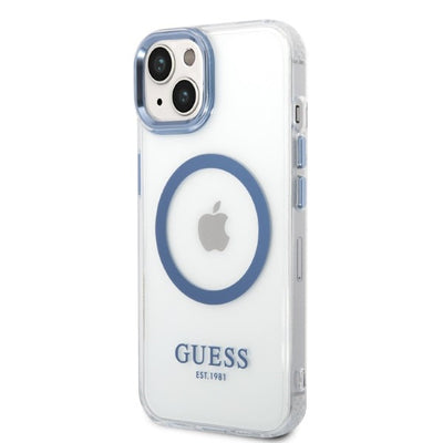 Guess Metal Outline MagSafe case for iPhone 14 Plus - blue