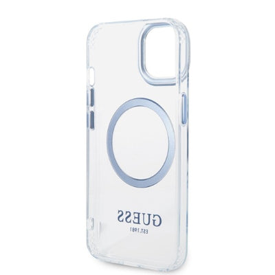 Guess Metal Outline MagSafe case for iPhone 14 Plus - blue