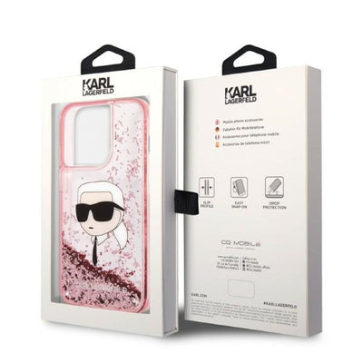 Karl Lagerfeld Glitter Karl's Head case for iPhone 14 Pro Max - pink