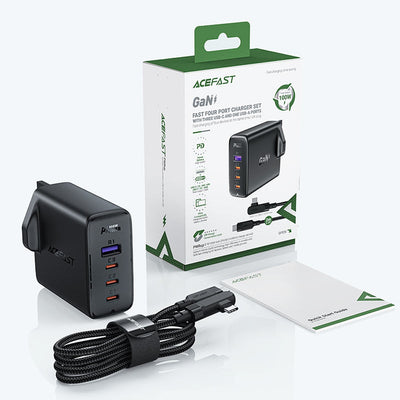 Fast charger GaN UK 100W Power Delivery 3x USB C 1x USB - black — Acefast